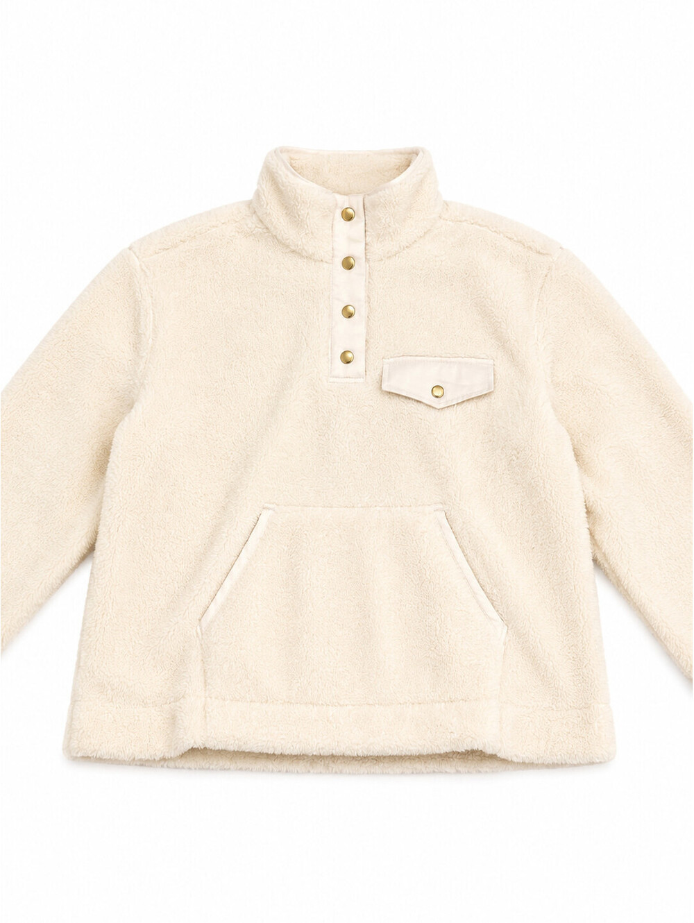 Crown & Ivory Women's Cream Sherpa Fleece Pullover Sweatshirt Size Medium Snap